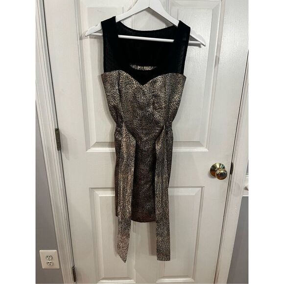 Alice Handmade In London Leopard Satin & Black Swiss Dot Tie Back Dress sz S EUC - Picture 7 of 9